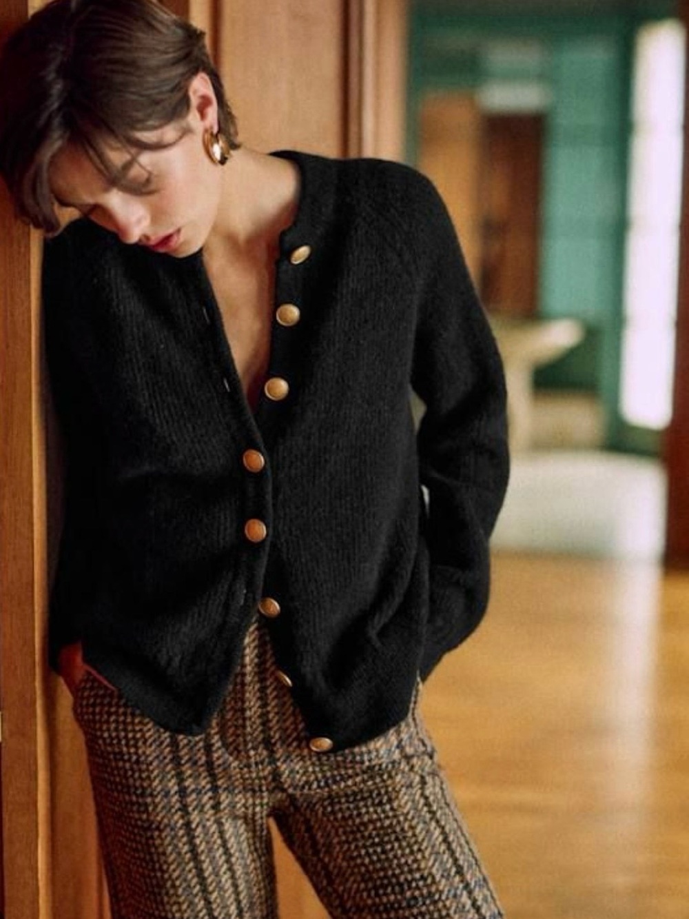 NWT SÉZANE SZ XXS Othello Black Cardigan with Gold Buttons - COZY 🇫🇷! - Picture 2 of 10